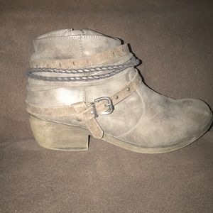 Maurice’s booties with buckle and braided design